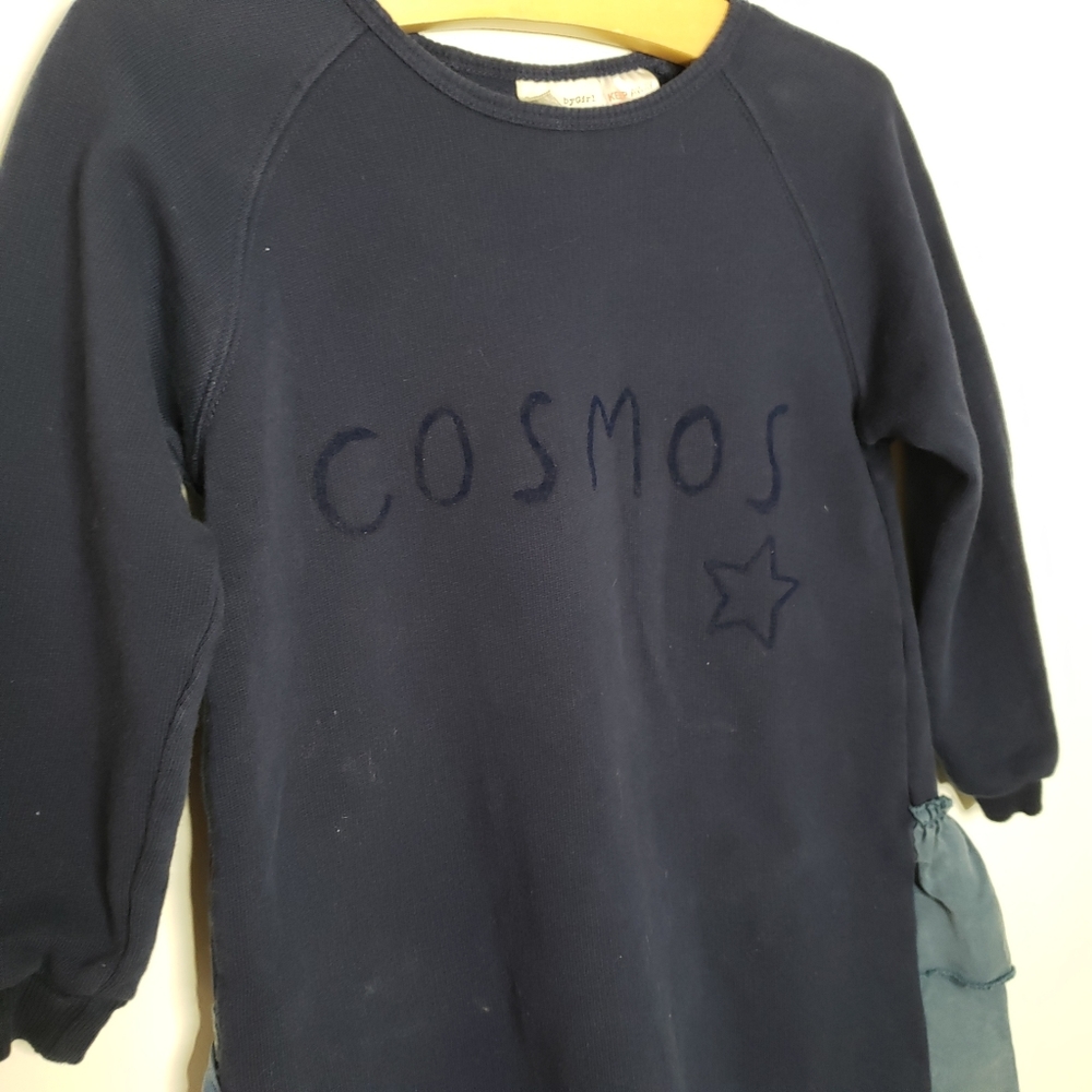 Zara 2-3Y Toddler Girl Cosmos Navy and Blue Ruffled Sweatshirt Dress - Picture 5 of 8